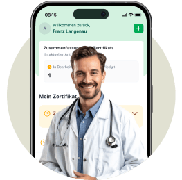 Doctor in front of a CannGo mobile application