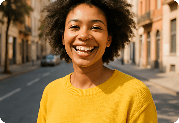 Happy woman on street